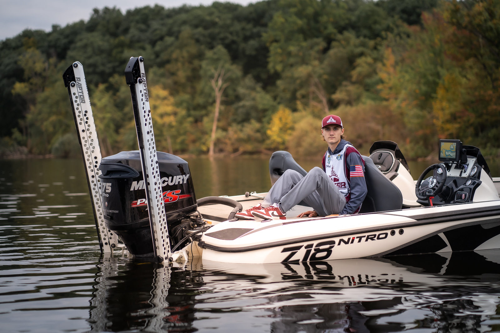 Captain Nathaniel TerBush aboard his Nitro Z18 bass boat